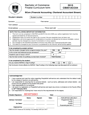 BCom Finalist Curriculum Form