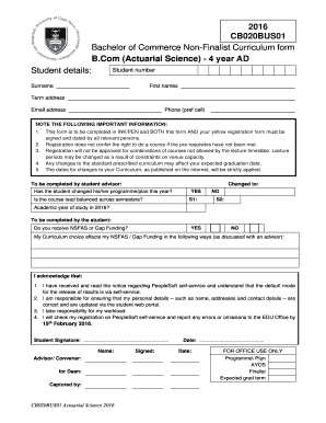 Bachelor of Commerce Non-Finalist Curriculum Form