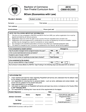 BCom Economics with Law Curriculum Form