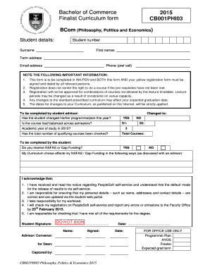 Bachelor of Commerce Curriculum Form