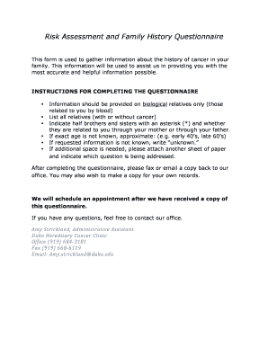 Cancer Risk Assessment Family History Questionnaire
