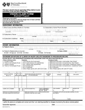 Blue Cross and Blue Shield Vision Claim Form