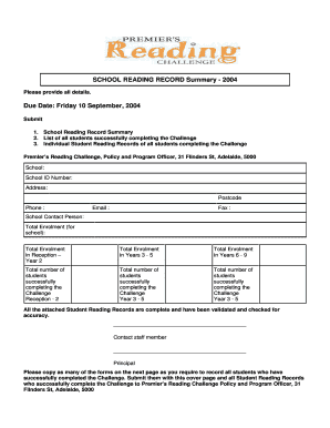 Premier's Reading Challenge Summary Form