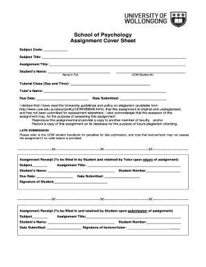 University Assignment Cover Sheet
