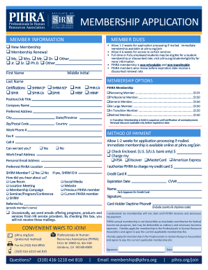 PIHRA Membership Application