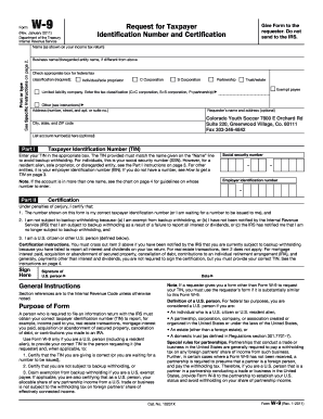 Form W-9 Request for Taxpayer Identification Number and Certification