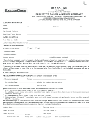 Service Contract Cancellation Request