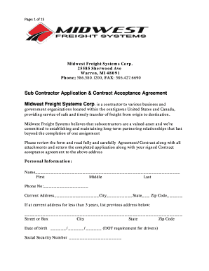 Subcontractor Application & Contract Acceptance Agreement