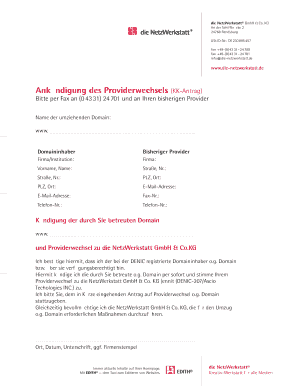 Ankündigung des Providerwechsels (KK-Antrag)