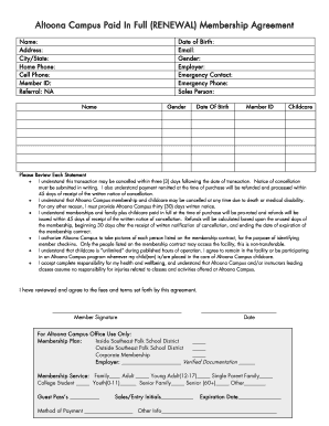 Altoona Campus Paid In Full Membership Agreement