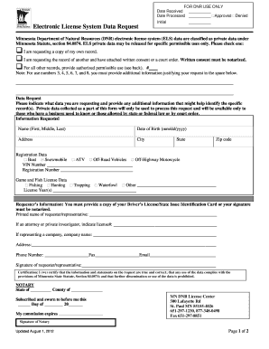 Minnesota DNR Electronic License System Data Request Form