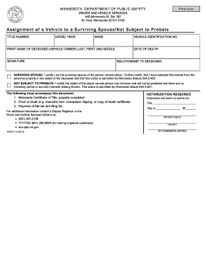 Minnesota Vehicle Assignment to Surviving Spouse
