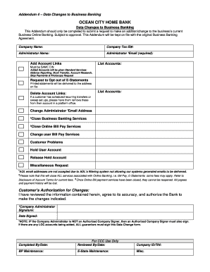 Business Banking Data Change Addendum