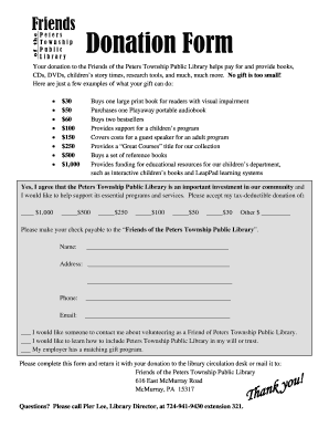 Friends of Peters Township Public Library Donation Form