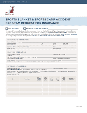 Sports Camp Accident Insurance Application