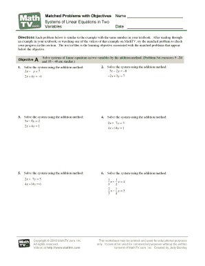 Systems of Linear Equations Worksheet