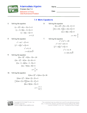 Intermediate Algebra Worksheet