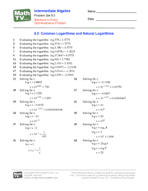 Intermediate Algebra Problem Set 8.5