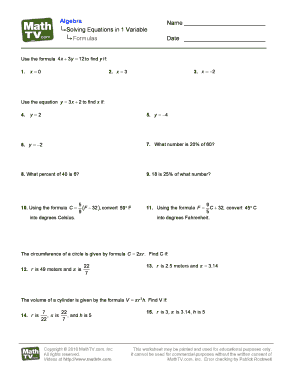 Algebra Worksheet