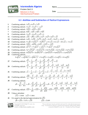 Intermediate Algebra Problem Set 6.3