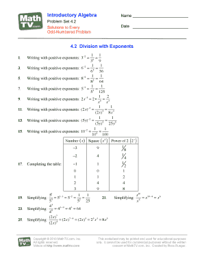 Introductory Algebra Worksheet