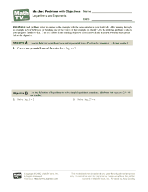 Matched Problems with Objectives Worksheet