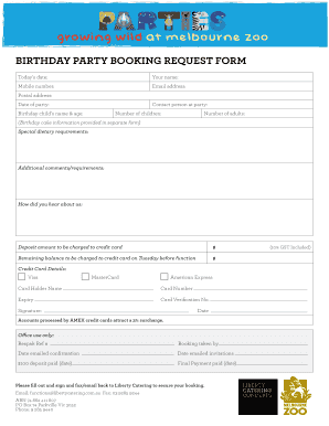 Birthday Party Booking Request Form