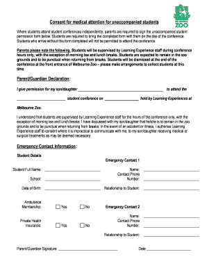 Consent for Medical Attention for Unaccompanied Students