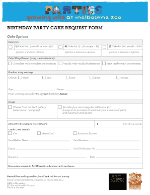 Birthday Party Cake Request Form
