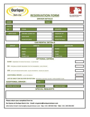 Car Rental Reservation Form
