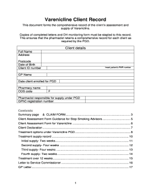 Varenicline Client Record Form