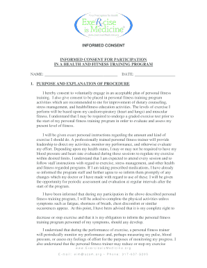 Informed Consent for Health and Fitness Training Program