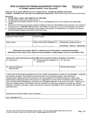 Prior Authorization Program Reimbursement Request Form