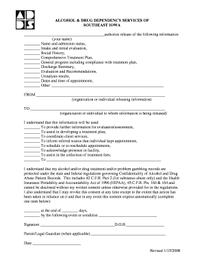 Alcohol and Drug Dependency Release Form