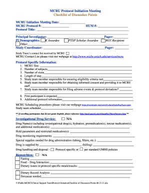 Michigan Clinical Research Unit Initiation Meeting Packet - MICHR