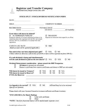 Stock Split / Stock Dividend Notification Form