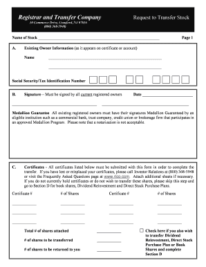 Request to Transfer Stock