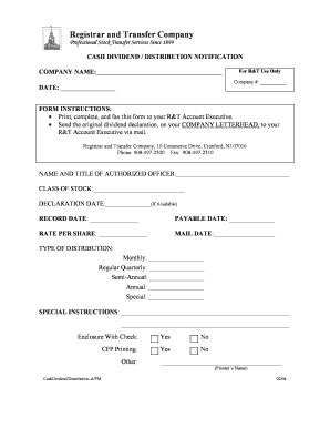 Cash Dividend Distribution Notification Form