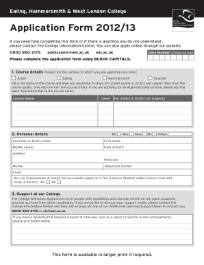 Ealing College Application Form