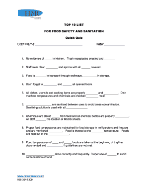 Food Safety and Sanitation Quick Quiz