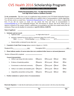 Student Recommendation Form For High School Seniors Only - tpi