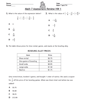Math 7 Assessment Review Homework