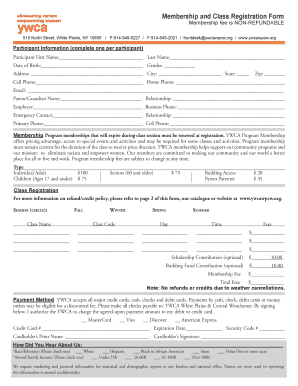 Membership and Class Registration Form