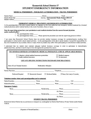 Student Emergency Information and Medical Permission Form