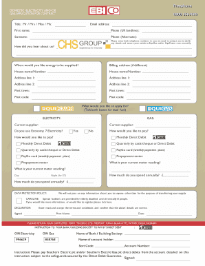 UK Domestic Electricity and Gas Application Form
