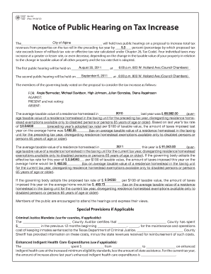 Notice of Public Hearing on Tax Increase