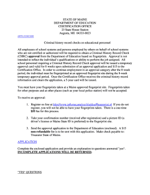 Maine Criminal History Record Check Application