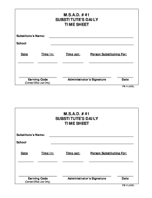 MSAD 41 SUBSTITUTES DAILY TIME SHEET