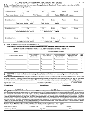 Free and Reduced Price School Meal Application