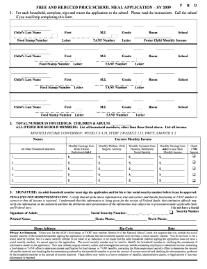 Free and Reduced Price School Meal Application